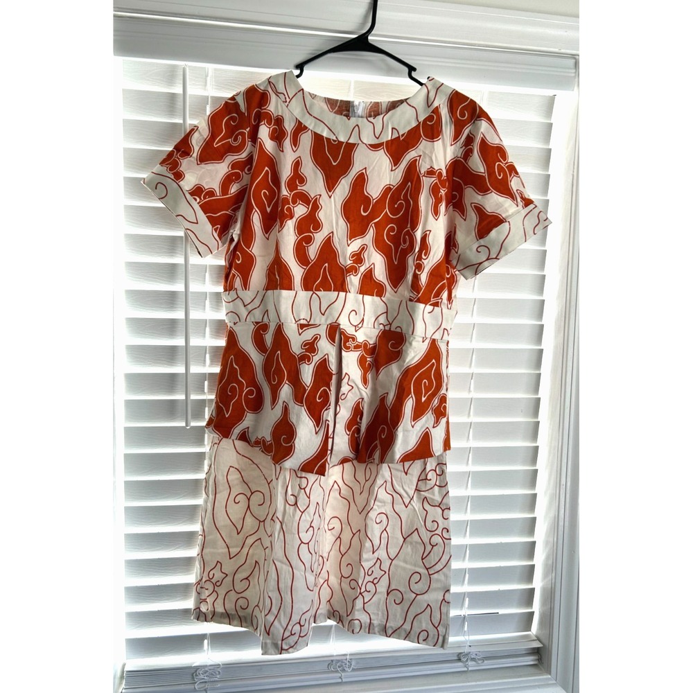 Karunia Indonesian Batik Dress XL Orange Handmade Cotton Stretch Boho